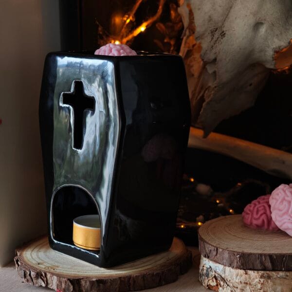 Kit Ritual Quemador Ataúd Gótico "The Death" - Aroma Tierra, Cuero y Eucalipto