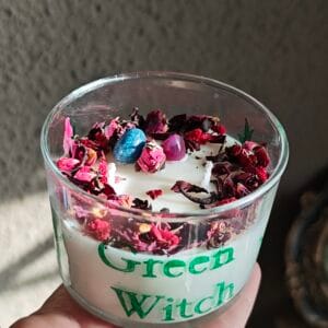 Vela Artesanal Botánica de Jazmín, Violeta y Magnolia con Flores Secas y Minerales Naturales (120ml)