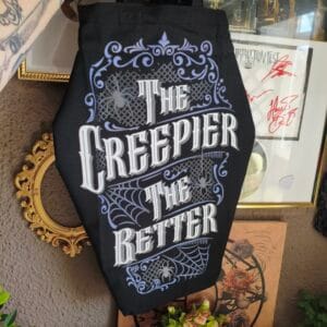 Tote bag gótica con forma de ataúd "The Creepier The Better" - Bolso gótico negro y azul/violeta - Regalo para amantes de lo siniestro