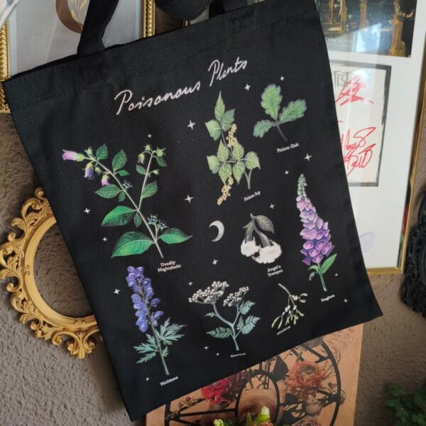 Tote Bag Gótica "Poisonous Plants" - Bolso Botánico de Plantas Venenosas - Ilustración Vintage Mezcla Polialgodón (70x34 cm)