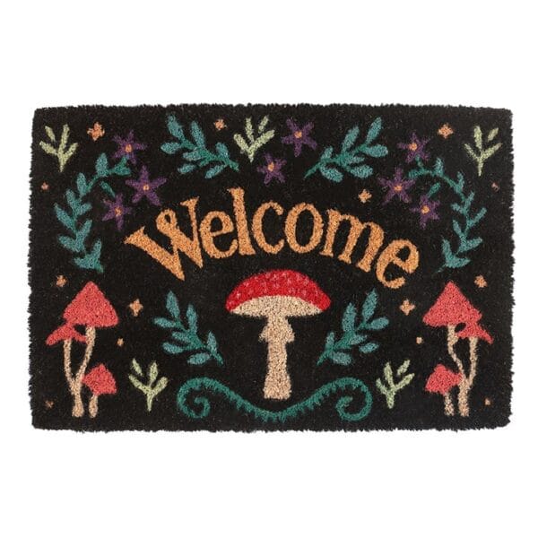 Felpudo de Entrada "Welcome" con Setas Rojas – Alfombra de Fibra de Coco Estilo Bosque Místico