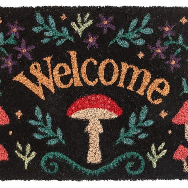 Felpudo de Entrada "Welcome" con Setas Rojas – Alfombra de Fibra de Coco Estilo Bosque Místico