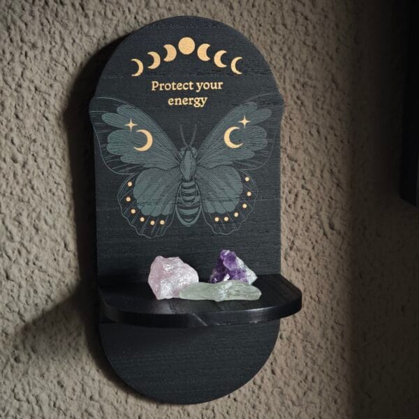 Altar de Pared Polilla Negra - (25cm) – Estante Gótico para Cristales y Tarot