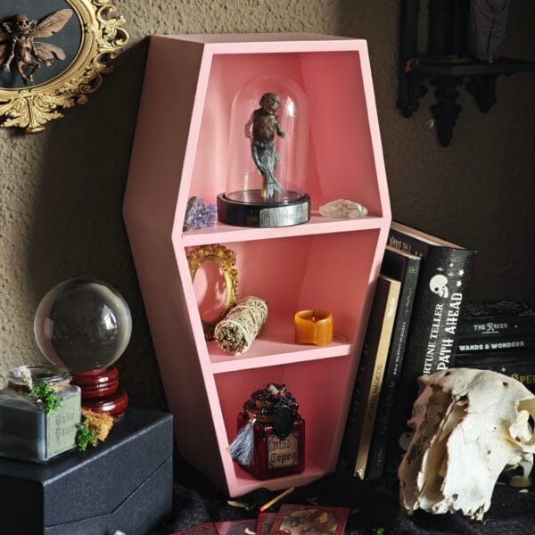 Estantería Ataúd Rosa (40cm) – Decoración Pastel Goth y Colección Pretty Deadly