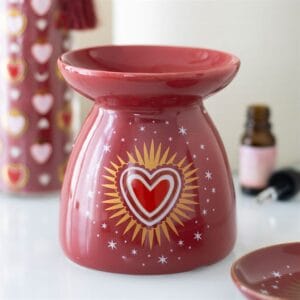 Quemador de Esencias Cerámico "Sacred Heart" – Rojo Radiante con Pack de Aromas