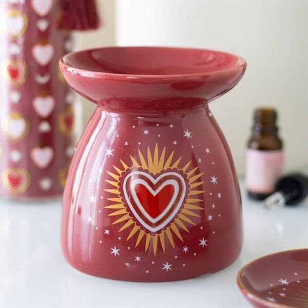 Quemador de Esencias Cerámico "Sacred Heart" – Rojo Radiante con Pack de Aromas