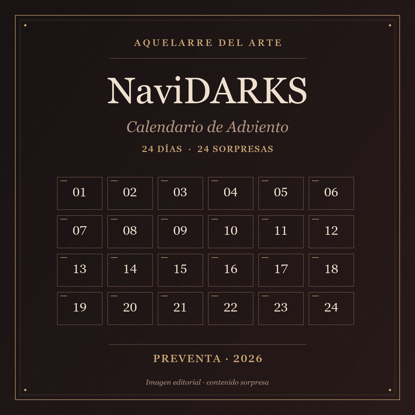 Cartel editorial NaviDARKS 2026 con 24 casillas para los días de Adviento